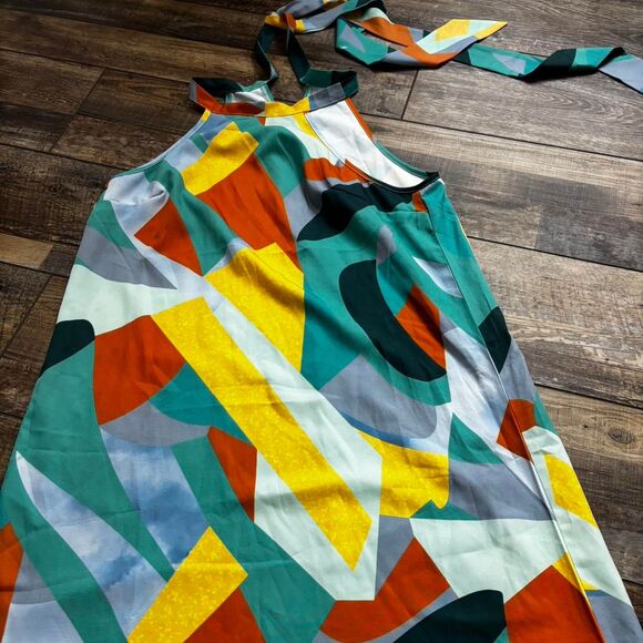 SHEIN Color Block High Neck Tie Women's Small Blue Yellow Mini Multi Dress - Picture 1 of 3